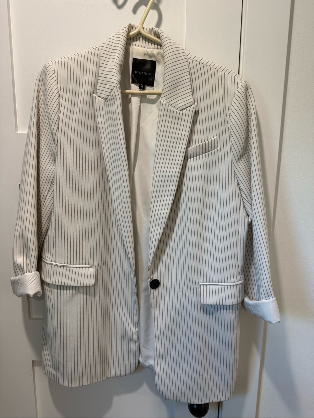Dynamite Cream Blazer with Black Pinstripes
